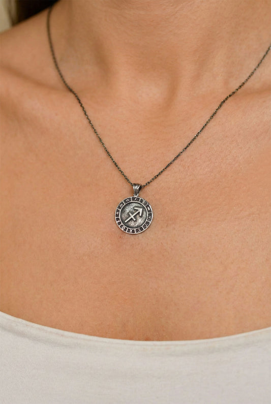 925 Ayar Yay Burcu Burç Çarkı Unisex Gümüş Kolye 45-55cm
