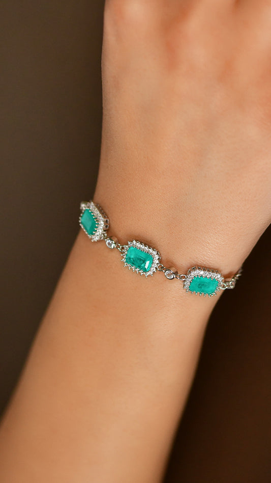 925 Ayar Paraiba Taşlı Rodyum Baget Anturaj Gümüş Bileklik