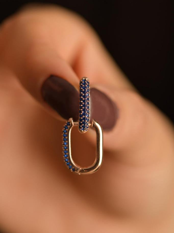 Safir Taşlı 925 Ayar Gümüş Oval Kadın Küpe
