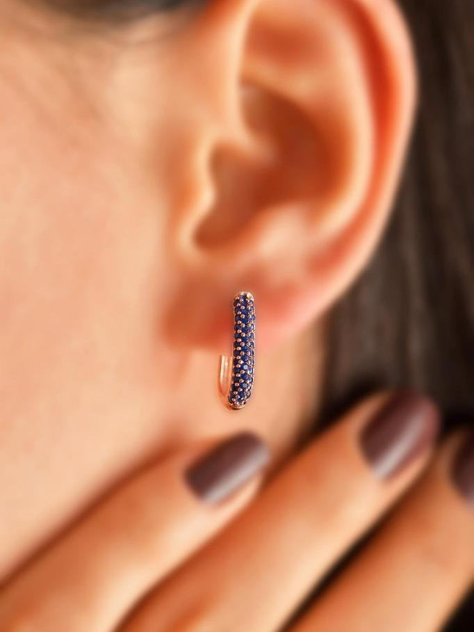 Safir Taşlı 925 Ayar Gümüş Oval Kadın Küpe