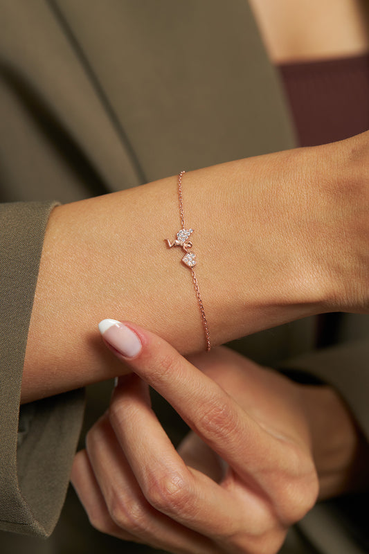 925 Ayar Zirkon Taşlı Rose Aşk Meleği Eros Minimal Gümüş Bileklik