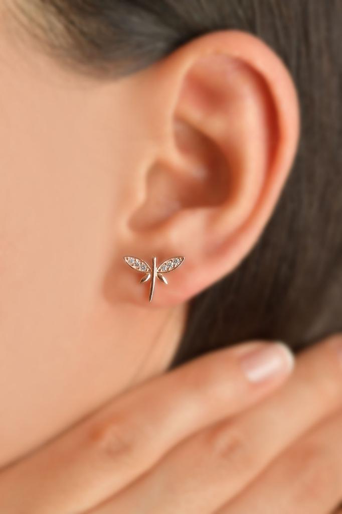 Zirkon Taşlı Rose Yusufcuk Minimal Çivili Gümüş Küpe