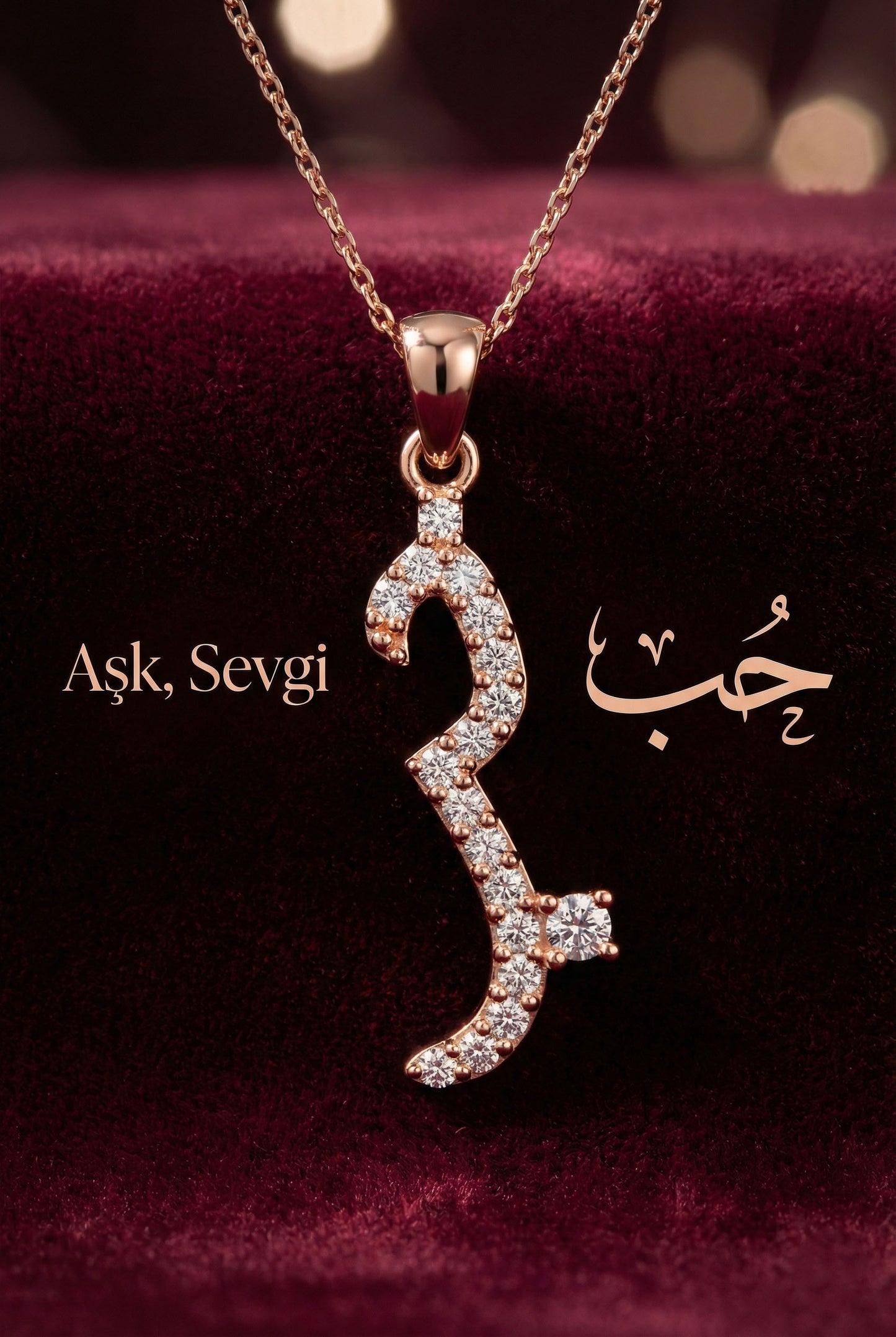 925 Ayar Zirkon Taşlı Rose Hub (Aşk) Yazılı Gümüş Kolye