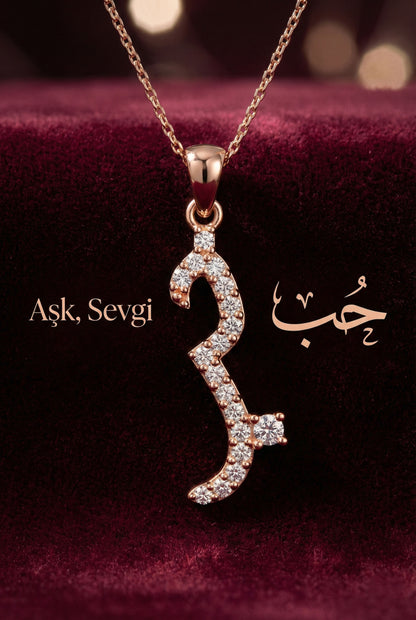 925 Ayar Zirkon Taşlı Rose Hub (Aşk) Yazılı Gümüş Kolye
