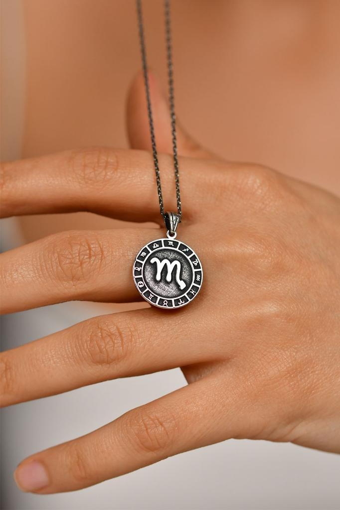 925 Ayar Akrep Burcu Burç Çarkı Unisex Gümüş Kolye 45-55cm