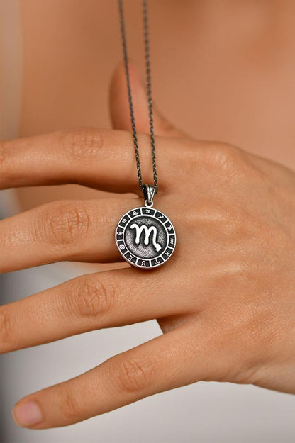 925 Ayar Akrep Burcu Burç Çarkı Unisex Gümüş Kolye 45-55cm