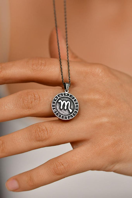 925 Ayar Akrep Burcu Burç Çarkı Unisex Gümüş Kolye 45-55cm