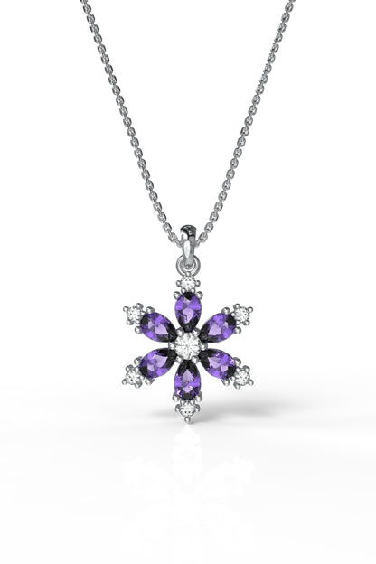 925 Ayar Ametist Taşlı Rodyum Lotus Çiçeği Gümüş Kolye