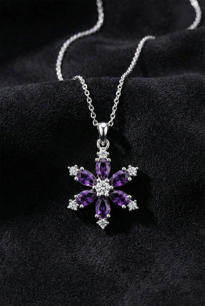 925 Ayar Ametist Taşlı Rodyum Lotus Çiçeği Gümüş Kolye