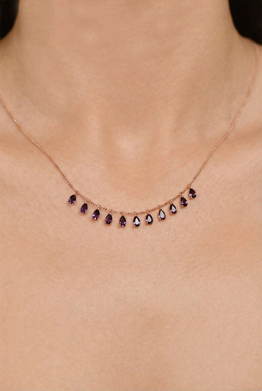 925 Ayar Ametist Taşlı Rose Shakira Damla Gümüş Kolye