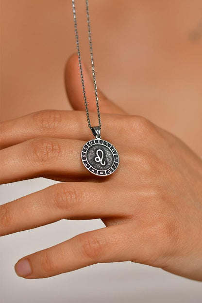 925 Ayar Aslan Burcu Burç Çarkı Unisex Gümüş Kolye 45-55cm