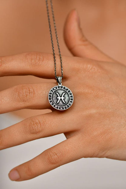 925 Ayar Balık Burcu Burç Çarkı Unisex Gümüş Kolye 45-55cm