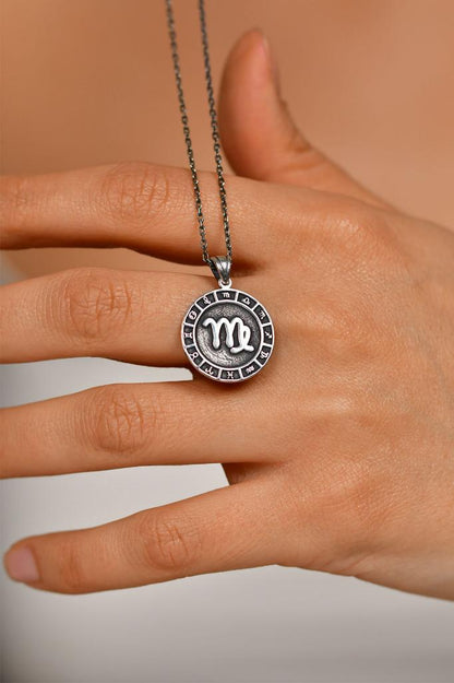 925 Ayar Başak Burcu Burç Çarkı Unisex Gümüş Kolye 45-55cm