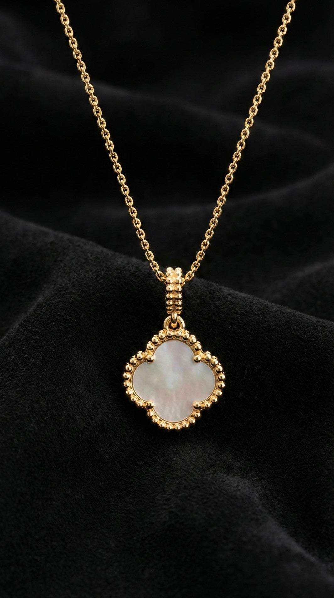925 Ayar Beyaz Sedef Taşlı Gold Van Cleef Yonca Gümüş Kolye