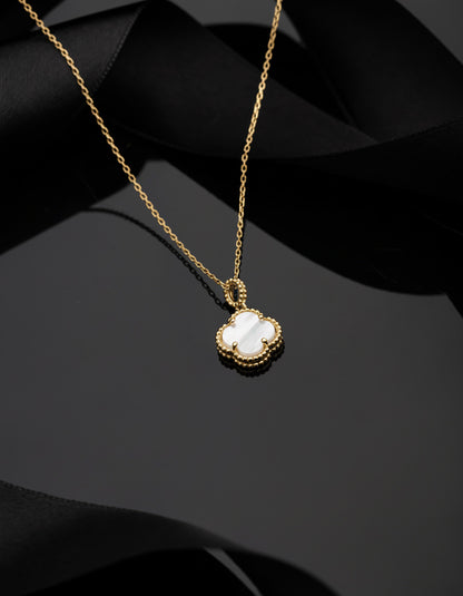 925 Ayar Beyaz Sedef Taşlı Gold Van Cleef Yonca Gümüş Kolye