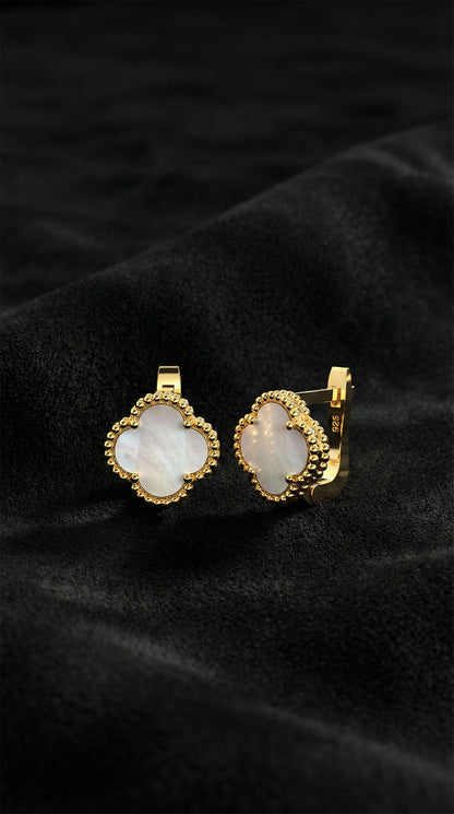925 Ayar Beyaz Sedef Taşlı Gold Van Cleef Yonca Gümüş Küpe