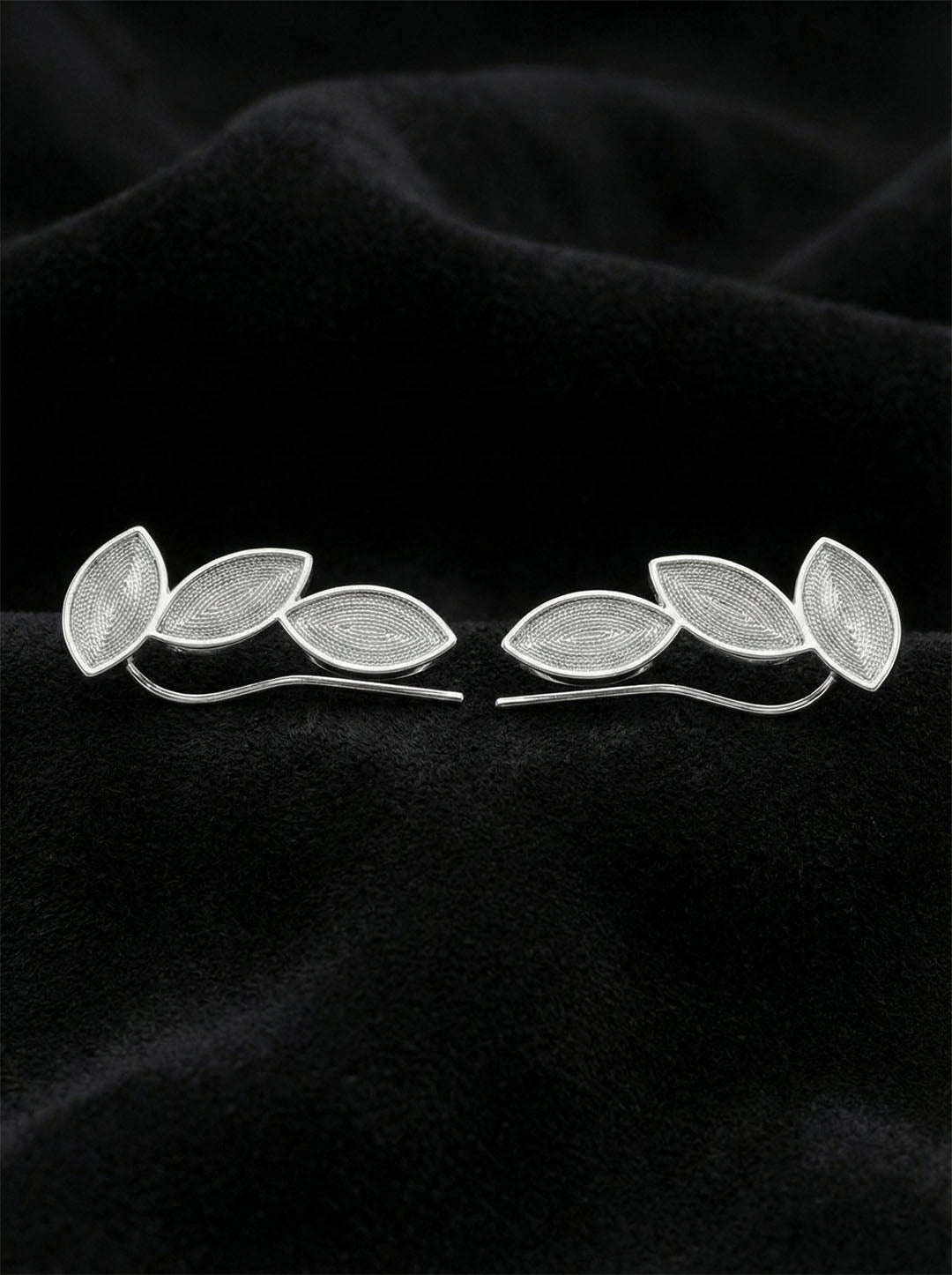 925 Ayar Elişi Telkari Gümüş Yaprak Motifli Yatay Sarmaşık Küpe