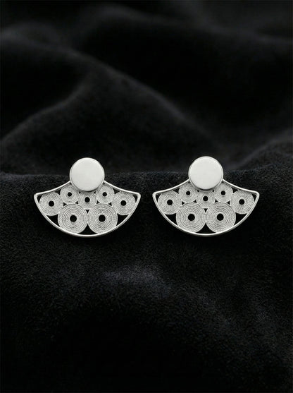 925 Ayar Elişi Telkari Gümüş Yuvarlak Desenli Yelpaze Çivili Küpe