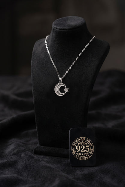 925 Ayar Geleneksel Telkari El İşçiliği Ay Yıldız Gümüş Kolye (17x19mm)