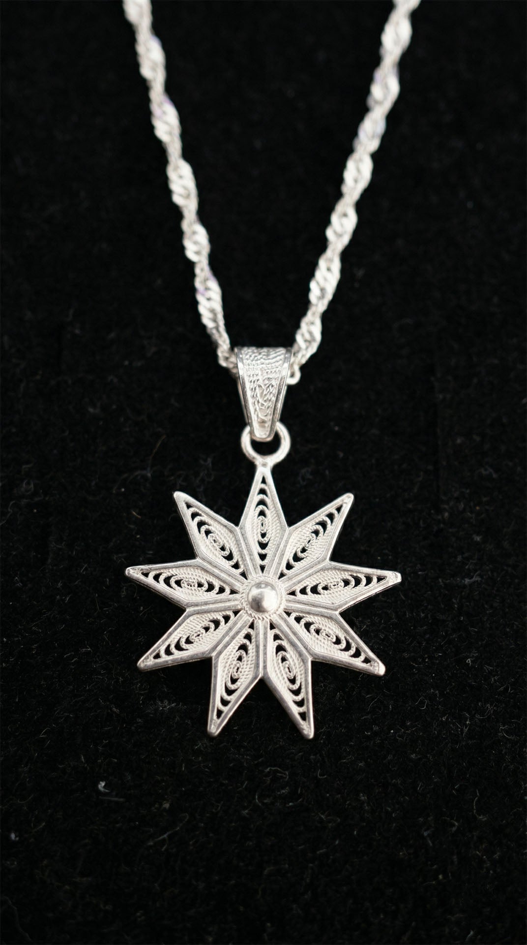 925 Ayar Geleneksel Telkari El İşçiliği Kuzey Yıldızı Gümüş Kolye
