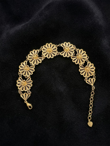925 Ayar Geleneksel Telkari El İşi Altın Kaplama Lotus Çiçeği Kelepçe Gümüş Bileklik
