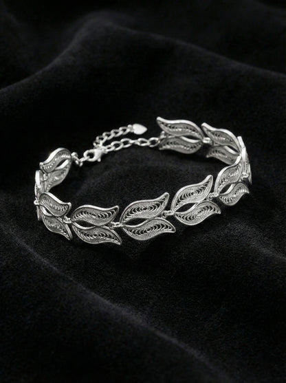 925 Ayar Geleneksel Telkari Elişi Sanatı Lale Motifli Gümüş Bileklik (Ayarlanabilir)