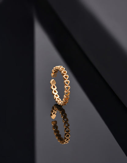 925 Ayar Gold Sıralı Tamtur Kalp Ayarlanabilir Gümüş Yüzük