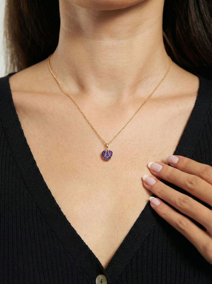 925 Ayar Gümüş Gold Renk Ametist Taşlı Kafes Kalp Arkadaşlık Kolyesi