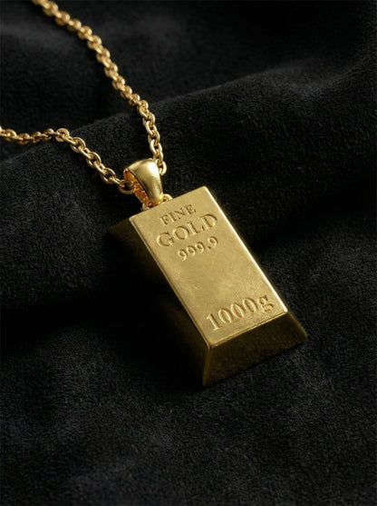925 Ayar Gümüş Gold Renk Minyatür Altın Külçe Modelli Tasarım Gümüş Kolye