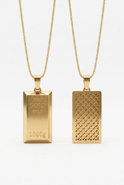 925 Ayar Gümüş Gold Renk Minyatür Altın Külçe Modelli Tasarım Gümüş Kolye