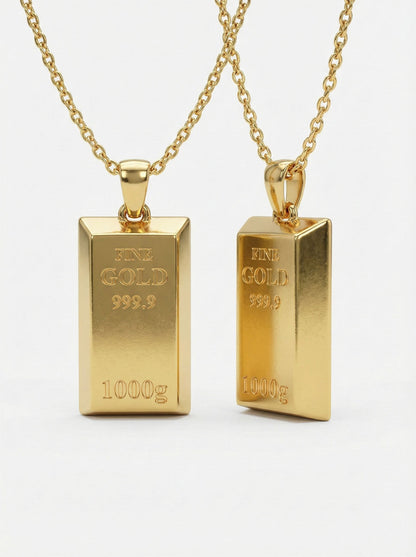 925 Ayar Gümüş Gold Renk Minyatür Altın Külçe Modelli Tasarım Gümüş Kolye