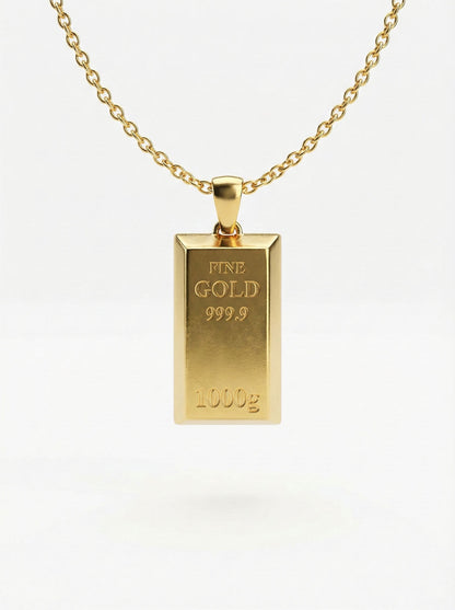 925 Ayar Gümüş Gold Renk Minyatür Altın Külçe Modelli Tasarım Gümüş Kolye