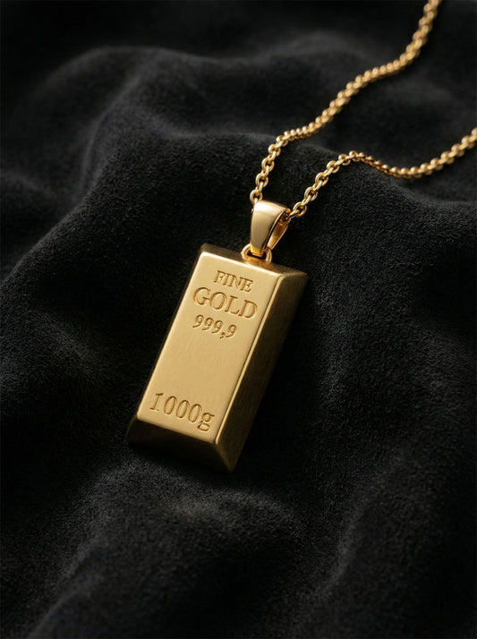 925 Ayar Gümüş Gold Renk Minyatür Altın Külçe Modelli Tasarım Gümüş Kolye