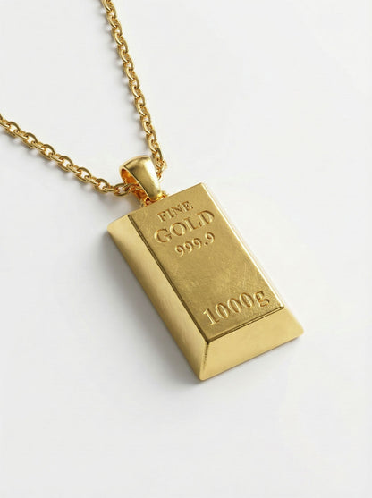 925 Ayar Gümüş Gold Renk Minyatür Altın Külçe Modelli Tasarım Gümüş Kolye