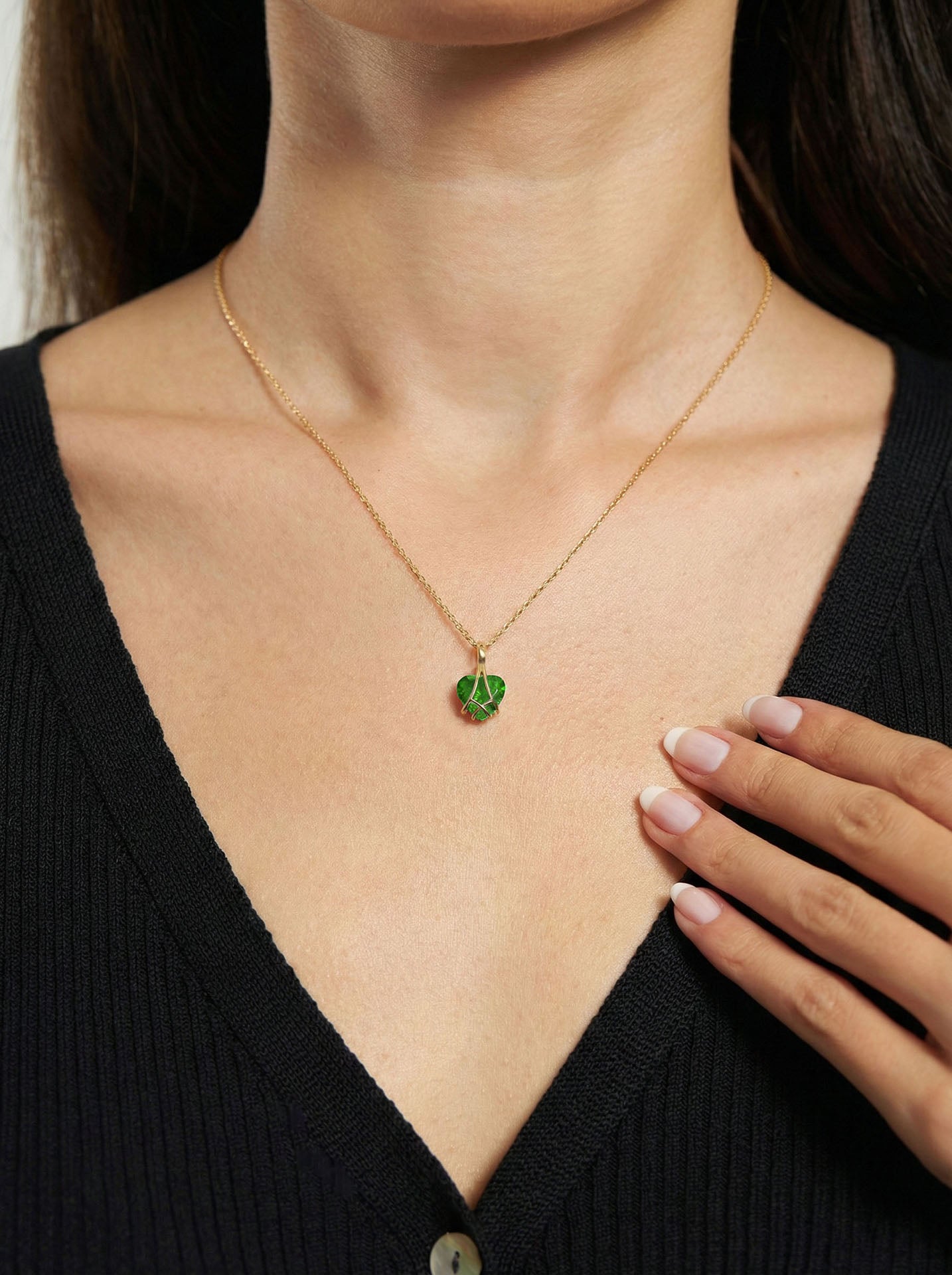 925 Ayar Gümüş Gold Renk Zümrüt Taşlı Kafes Kalp Arkadaşlık Kolyesi