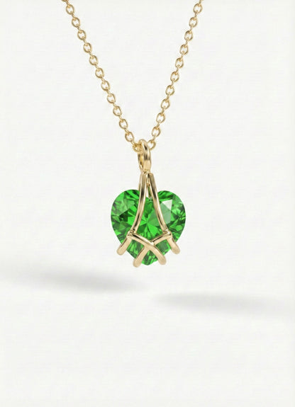 925 Ayar Gümüş Gold Renk Zümrüt Taşlı Kafes Kalp Arkadaşlık Kolyesi