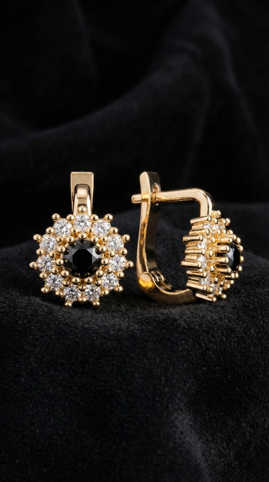 925 Ayar Gümüş Oniks Taşlı Gold Yuvarlak Çocuk Küpesi