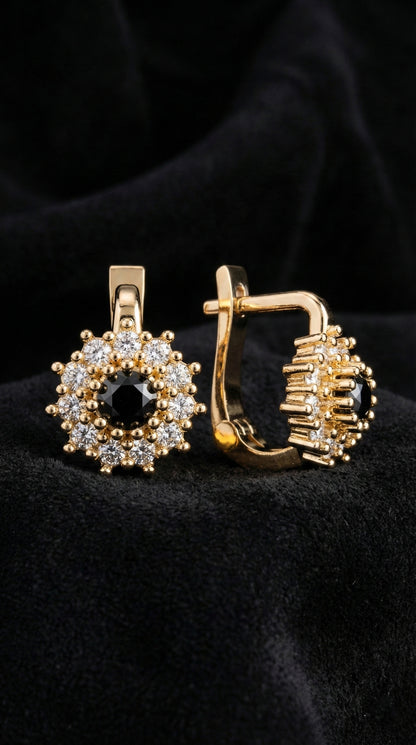 925 Ayar Gümüş Oniks Taşlı Gold Yuvarlak Çocuk Küpesi