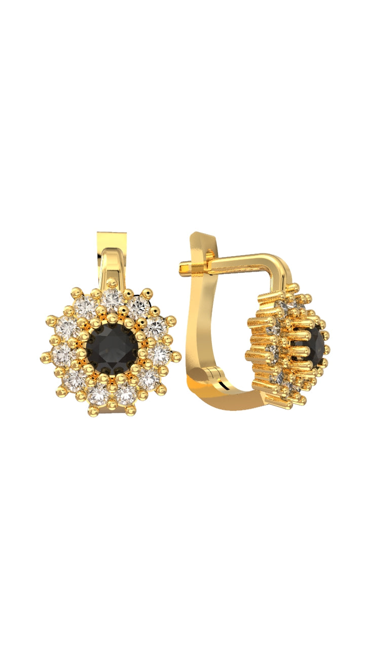 925 Ayar Gümüş Oniks Taşlı Gold Yuvarlak Çocuk Küpesi