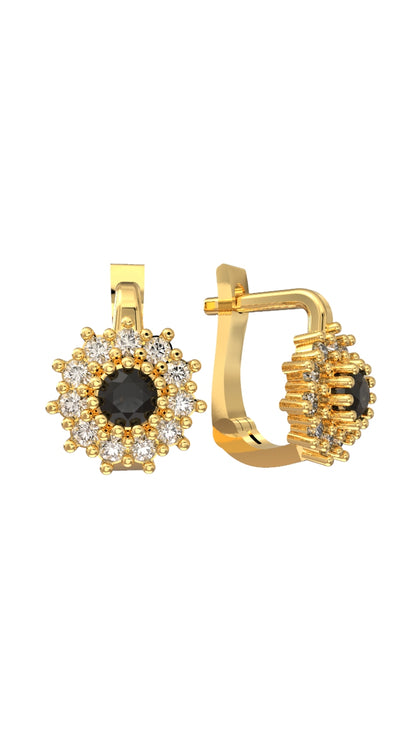 925 Ayar Gümüş Oniks Taşlı Gold Yuvarlak Çocuk Küpesi