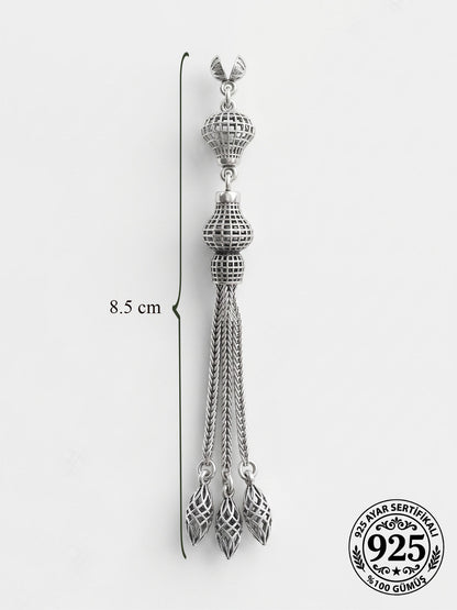 925 Ayar Gümüş Otantik İşleme Balon Kafes 3lü Zincir Tesbih Püskülü