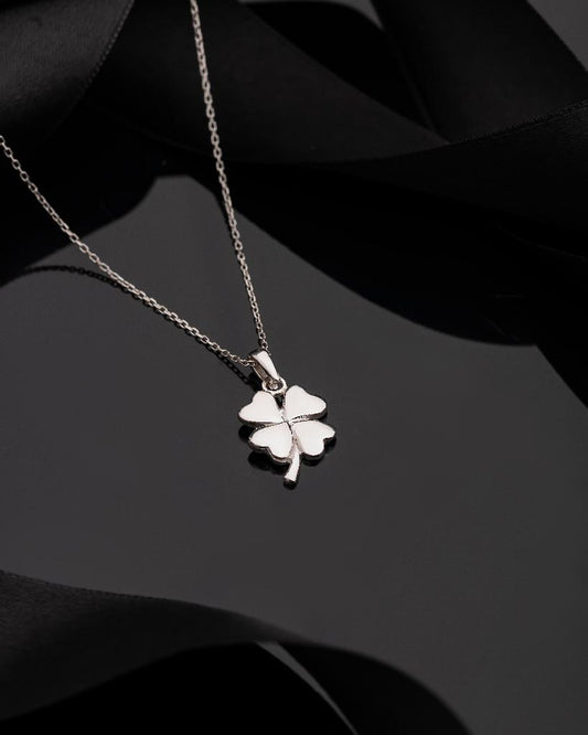 925 Ayar Gümüş Rodyum Kaplama Dört Yapraklı Yonca Gümüş Şans Kolyesi