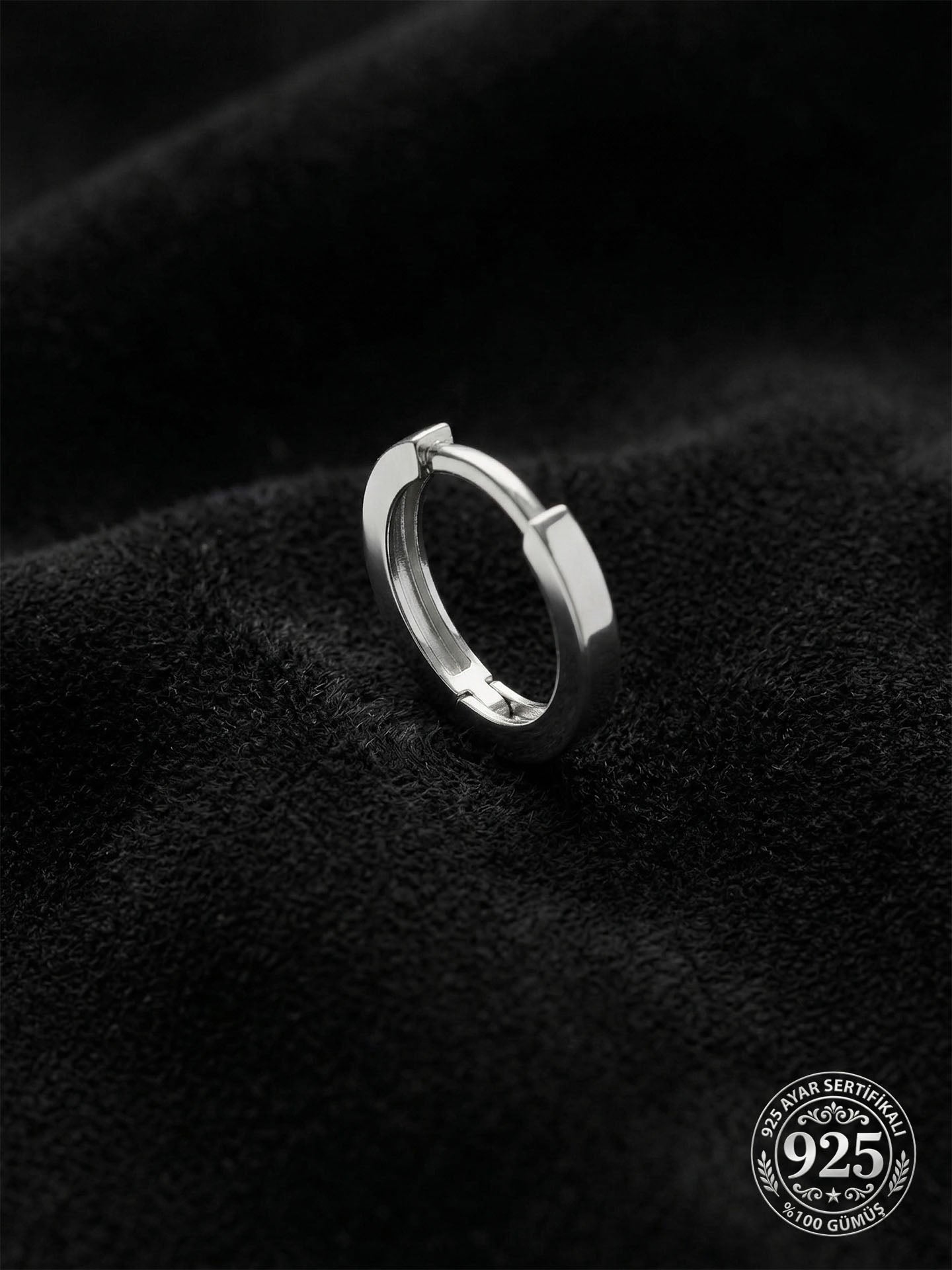 925 Ayar Gümüş Rodyum Kaplama Yuvarlak Erkek Halka Küpe - Tek (2x14mm)