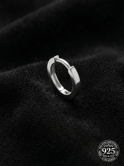 925 Ayar Gümüş Rodyum Kaplama Yuvarlak Erkek Halka Küpe - Tek (2x14mm)