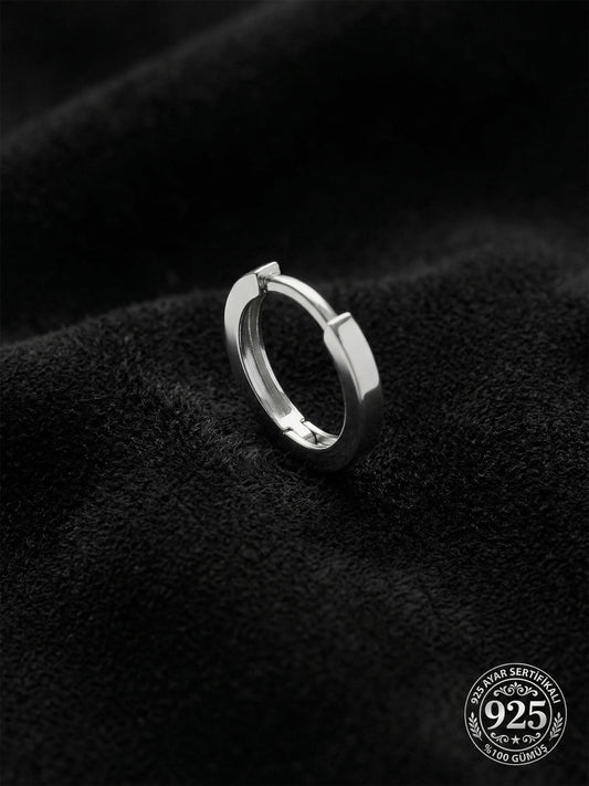 925 Ayar Gümüş Rodyum Kaplama Yuvarlak Erkek Halka Küpe - Tek (2x14mm)