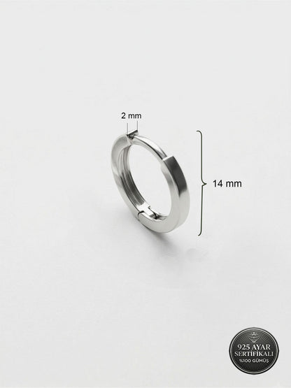 925 Ayar Gümüş Rodyum Kaplama Yuvarlak Erkek Halka Küpe - Tek (2x14mm)