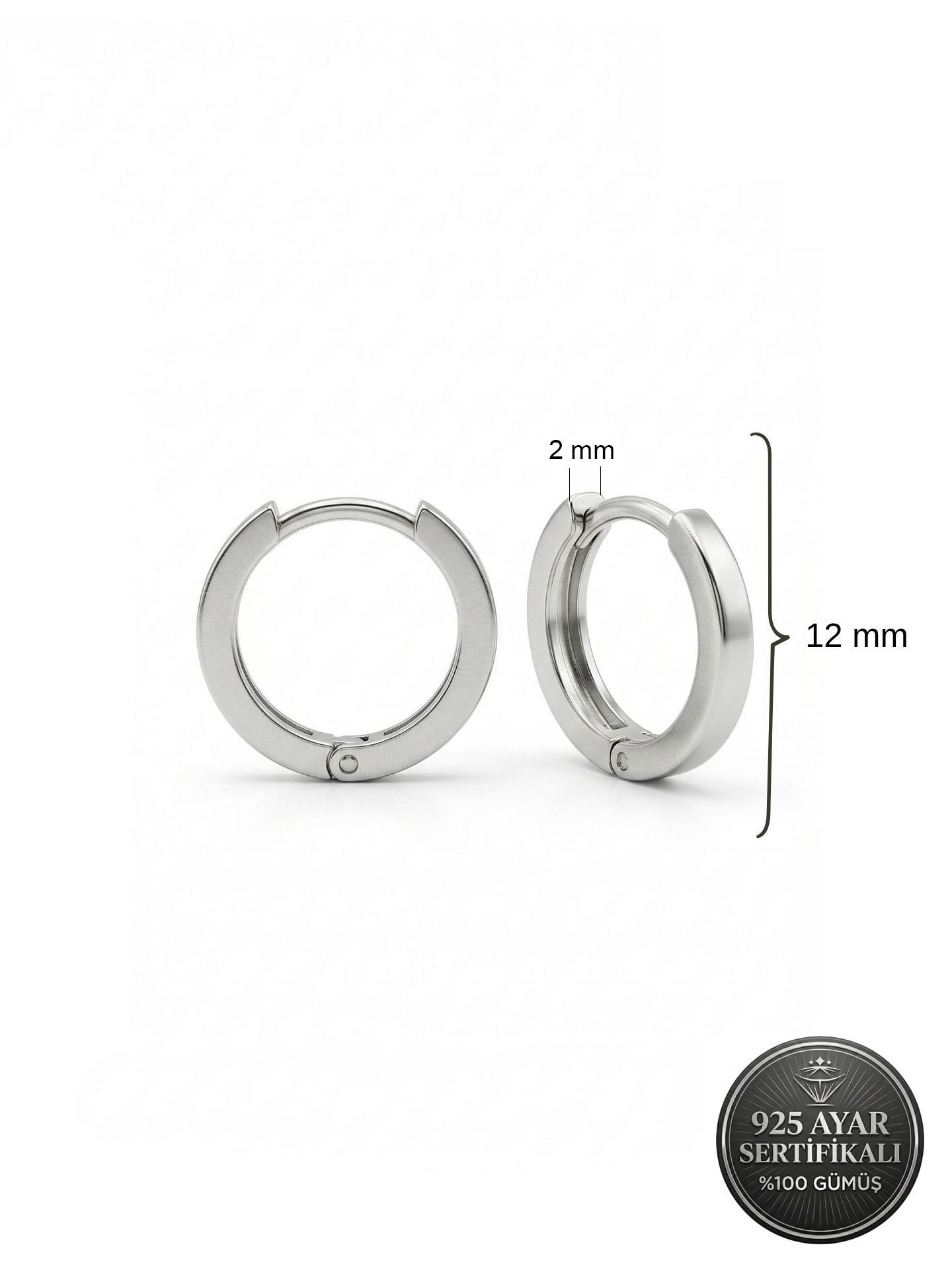 925 Ayar Gümüş Rodyum Kaplama Yuvarlak Erkek Halka Küpe - Tek (2x14mm)