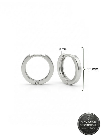 925 Ayar Gümüş Rodyum Kaplama Yuvarlak Erkek Halka Küpe - Tek (2x14mm)