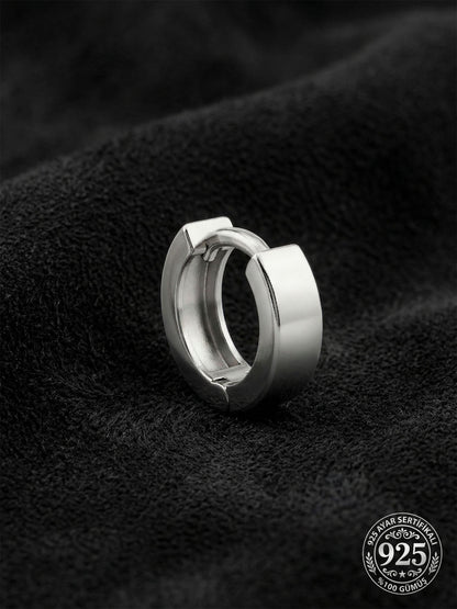925 Ayar Gümüş Rodyum Kaplama Yuvarlak Erkek Huggie Halka Küpe - Tek (4x11mm)