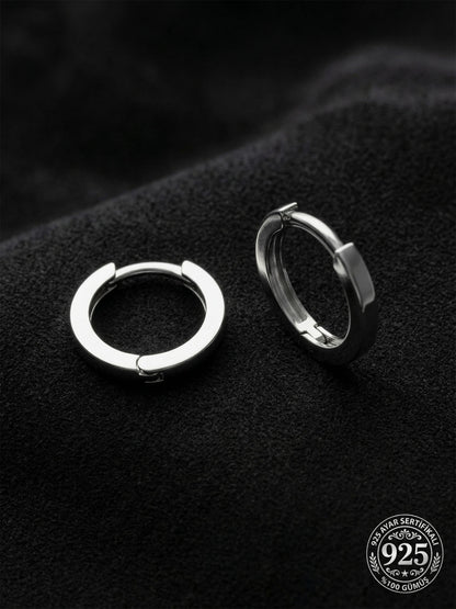 925 Ayar Gümüş Rodyum Kaplama Yuvarlak Unisex Halka Küpe - Çift (2x12mm)
